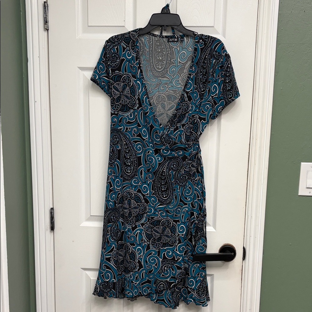 Apt. 9 Teal and Black Paisley Wrap Dress